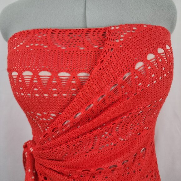 Free People Red Crochet Strapless Dress With Tie Detail Size L - Picture 3 of 16